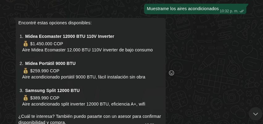 WhatsApp sales assistant conversation preview